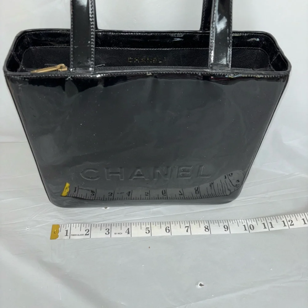 Authentic Chanel Black Patent Logo Tote Bag